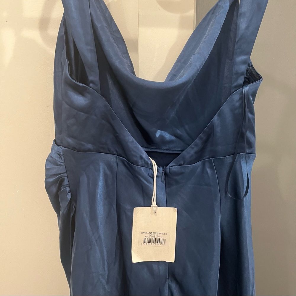 NWT Runaway the Label Maxi Midi Dress Navy Havanna Cowl Neck Wedding Guest sz L - Picture 8 of 11